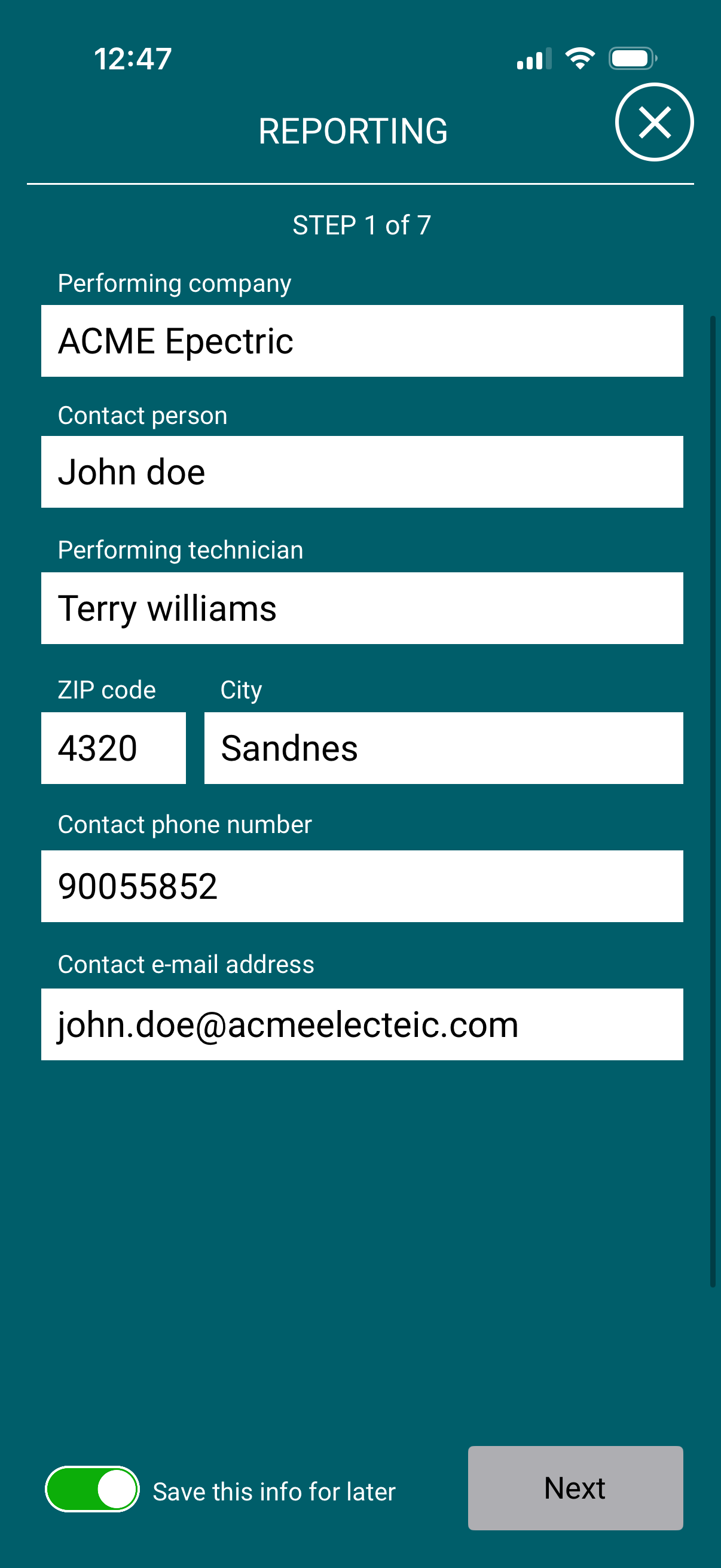 Step 1 – performing company details